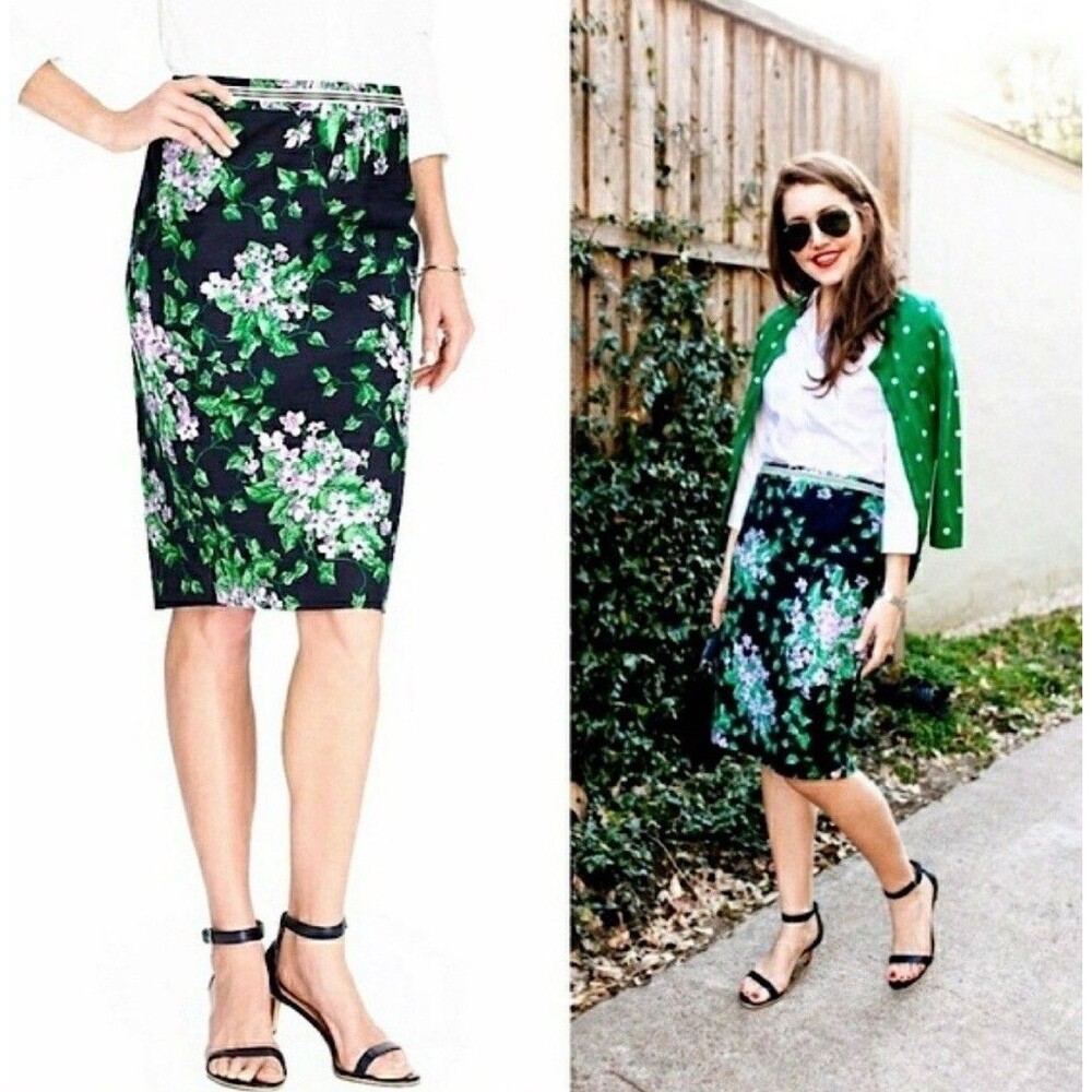 Talbots Oprah Magazine Floral Pencil Skirt Women 6 Navy Blue Career Office